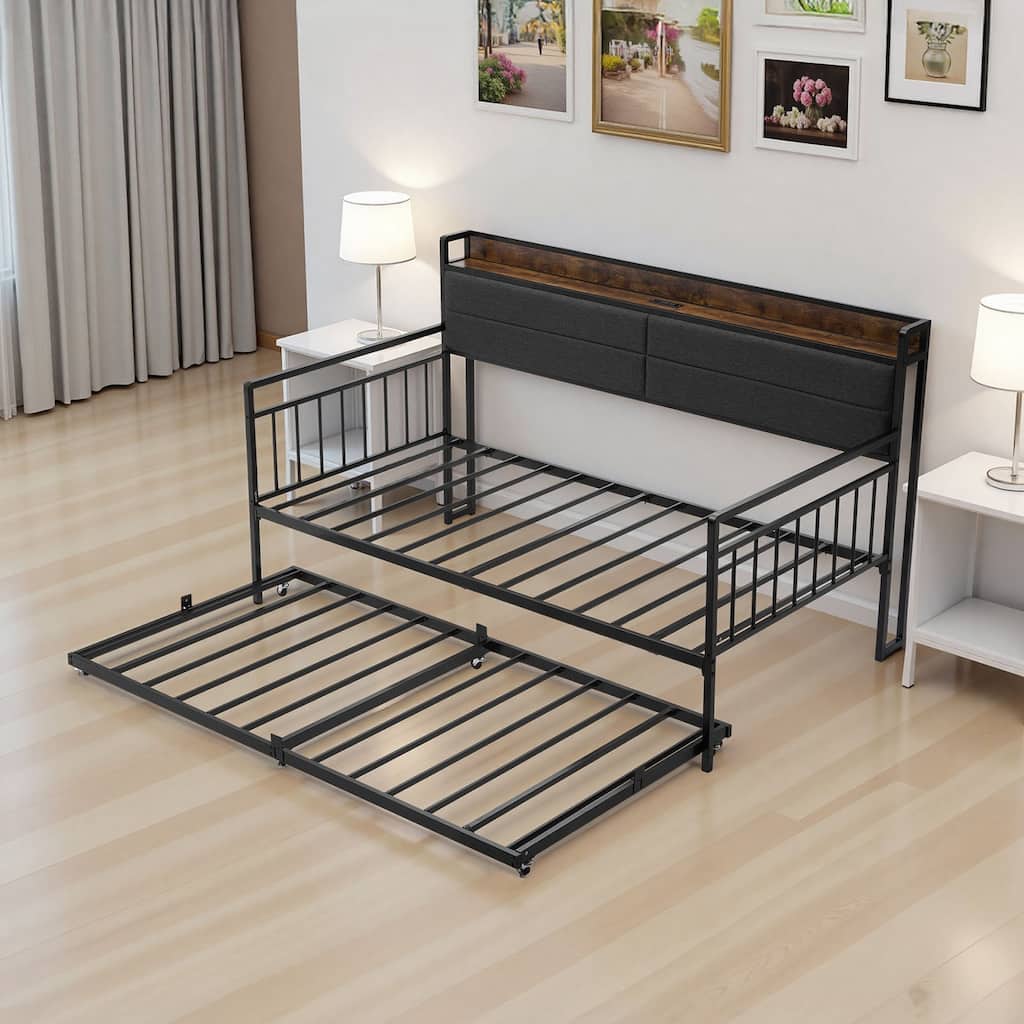 Daybed with Trundle and Charging Station for Small Apartments
