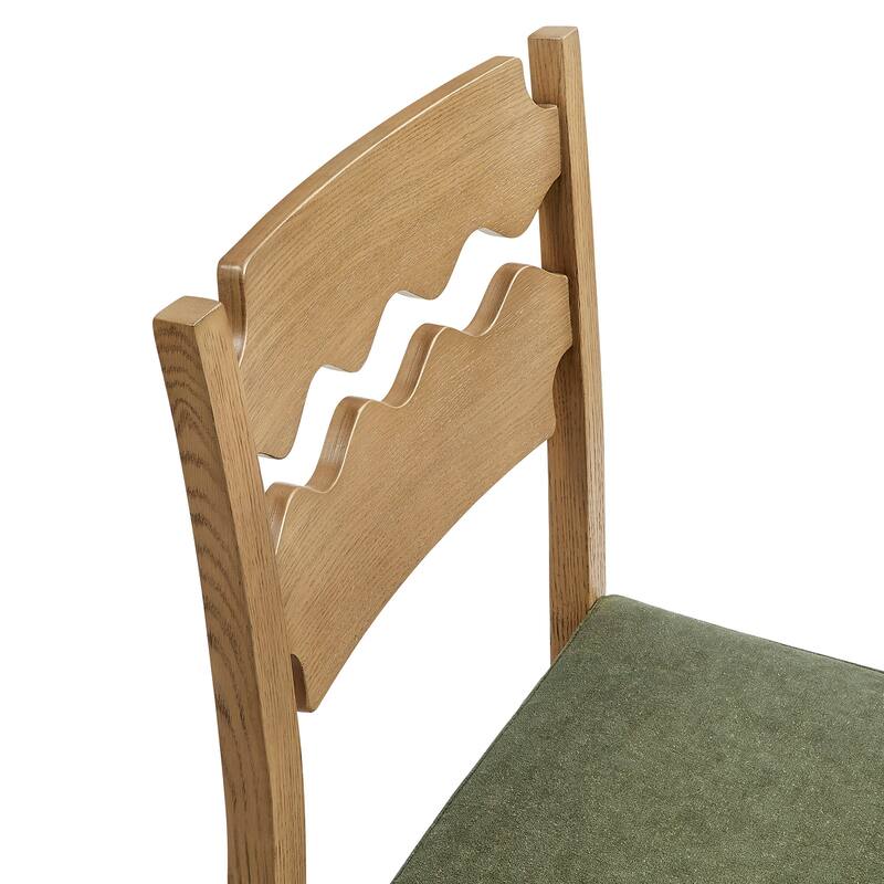 Jax Oak Wood Bar Stool With Wavy Razor Back and Cushion