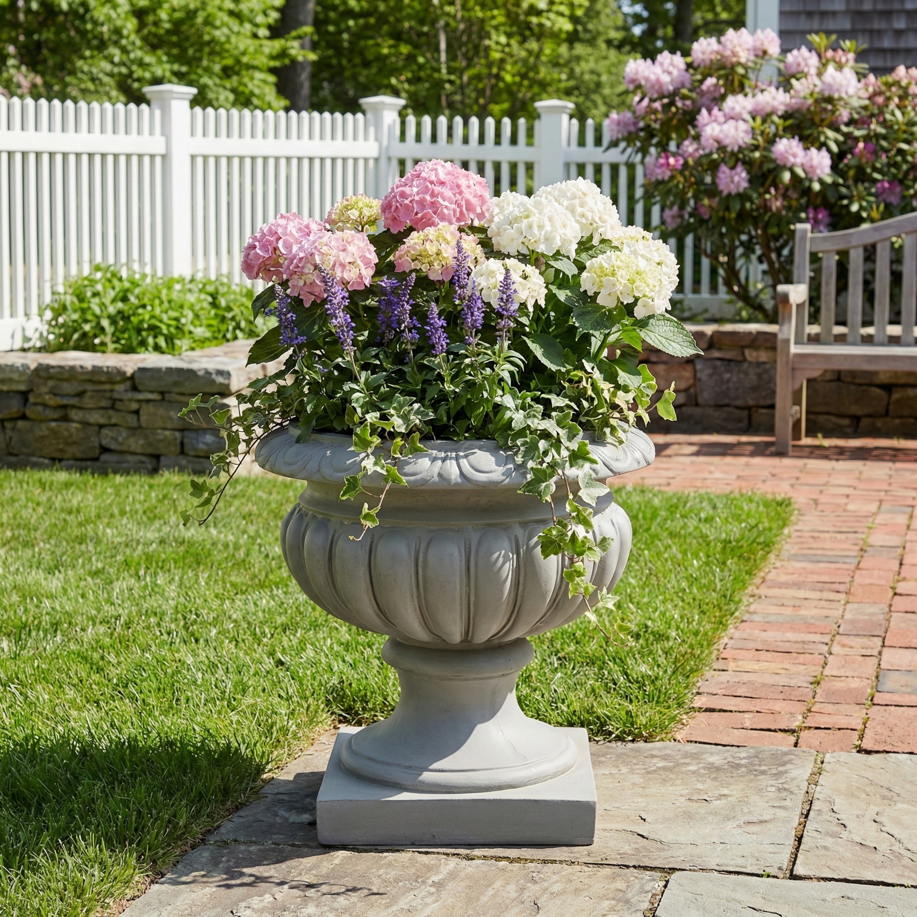 Christopher Knight Home - Vintage Scrollwork Pedestal Urn Planter with Weather-Resistant MGO Construction and Gray Finish