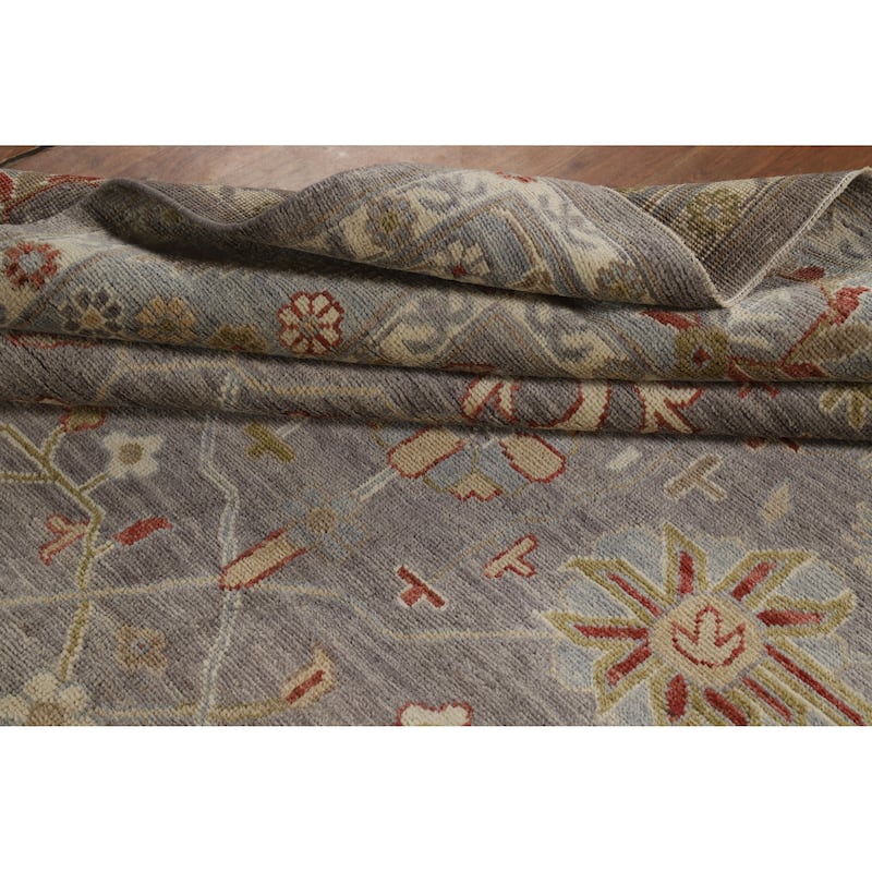 Hand Knotted Oriental 100% Wool Carpet Transitional All-Over Greys & Charcoal Oushak Area Rug - 9' 10'' X 7' 11''