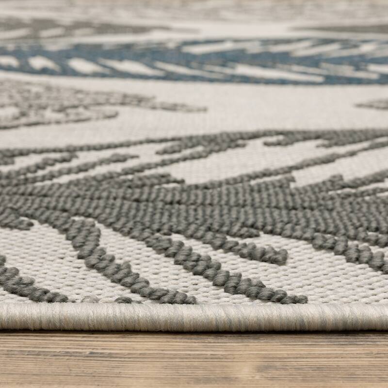 Vista Home Talcot Tropical Leaf Grey/Teal Indoor-Outdoor Area Rug