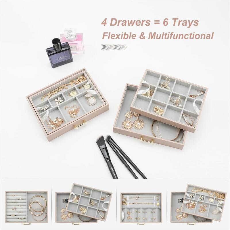 Stackable Jewelry Trays Organizer - 7.48"D x 5.51"W x 6.3"H