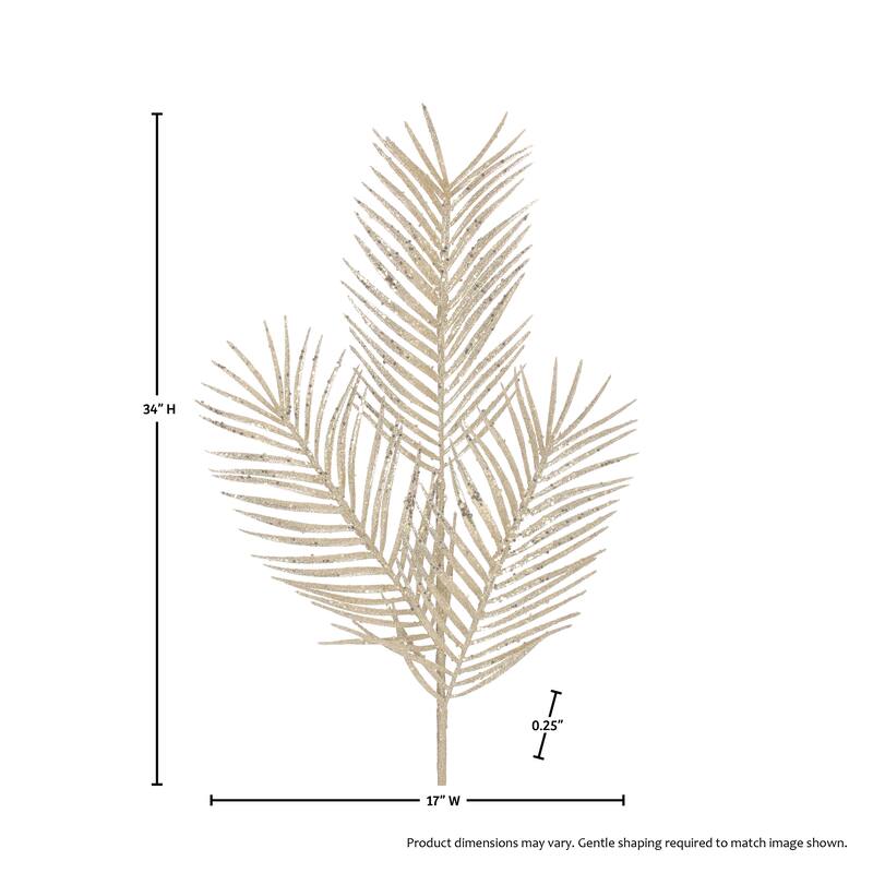 34" Glitter Mica Triple Palm Leaf Spray