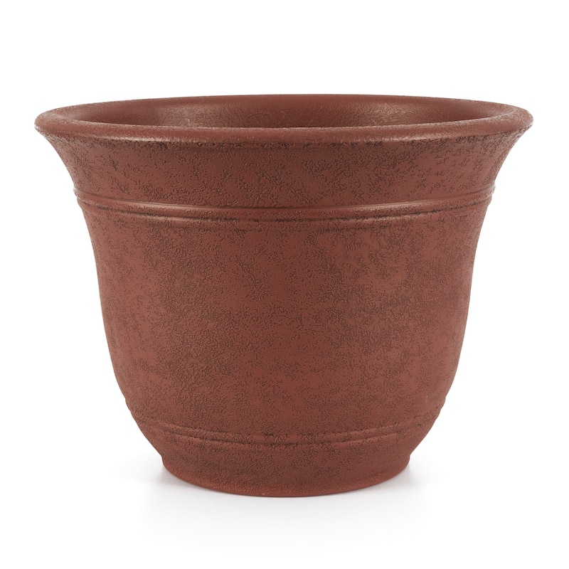 Listo SRA13001P05 13-Inch Round Outdoor Plastic Sierra Planter, Rustic Redstone - 13"