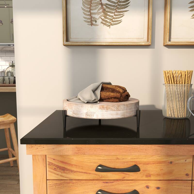 Cream Mango Wood Living Room Decor Tray with Black Metal Legs