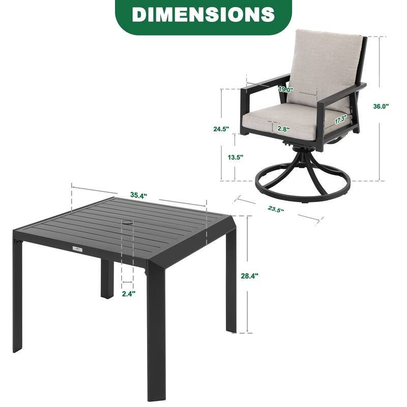 Outdoor 5-Piece Swivel Dining Set with Gray Soft Cushions