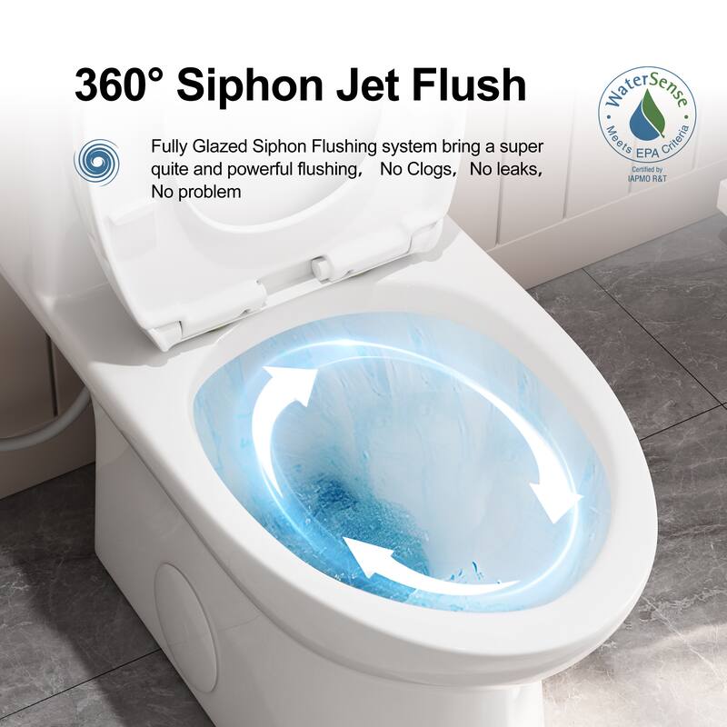 HOROW 1 Piece Dual Flush Elongated Toilet White 0.8 1.28 GPF Seat Included Brushed Gold Button