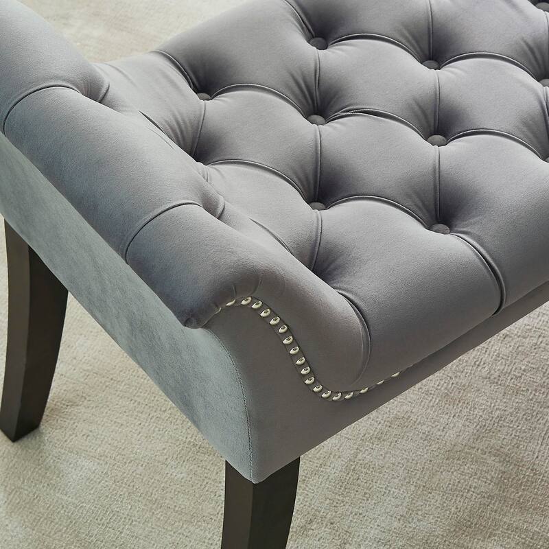 Velci-Velvet Tufted Bench with Stud Detail