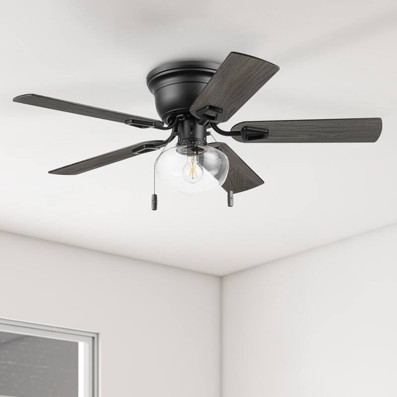 Honeywell 42" Halle Indoor Matte Black Ceiling Fan with Light & Pull Chain - 42 Inches