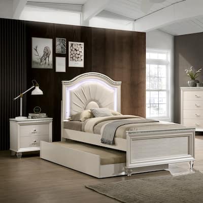 Ving Glam White Wood 2-piece Kids Bedroom Set with LED by Furniture of America