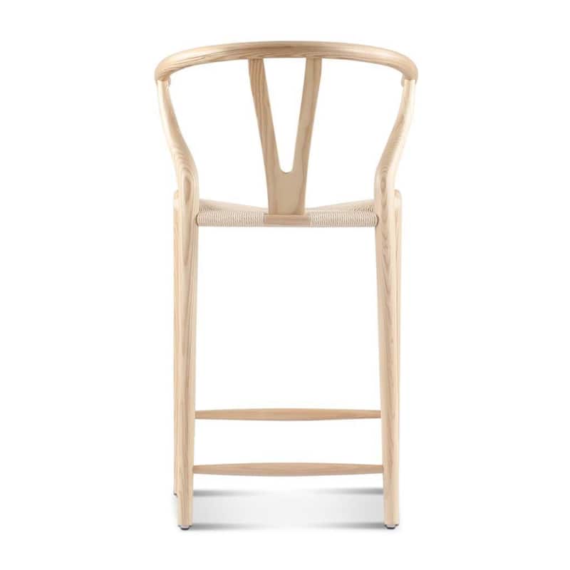 Counter Stool Natural Ash Solid Wood Hand Woven Paper Cord Seat Eco Oil Finish 22x21x37 Inches Non Toxic