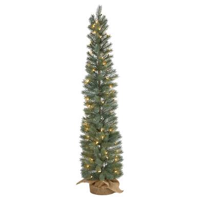 4’ Pre-Lit Potted Slim Pine Artificial Christmas Tree, Clear Lights - 4 Foot