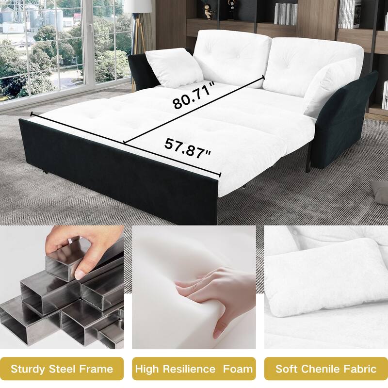 74.01" Chenille 3-in-1 Convertible Sleeper Sofa Bed with Storage