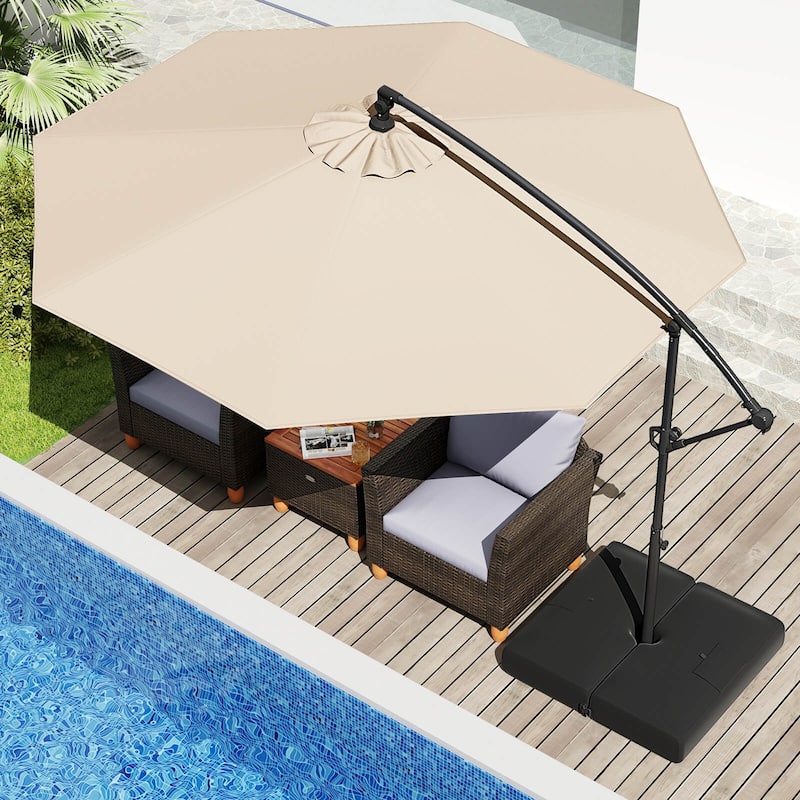 Costway 10 FT Offset Hanging Umbrella with Base Patio Cantilever