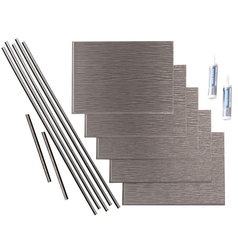 FASÄDE Ripple Decorative Vinyl Backsplash Panel - 15 Sq Ft Kit - Galvanized Steel
