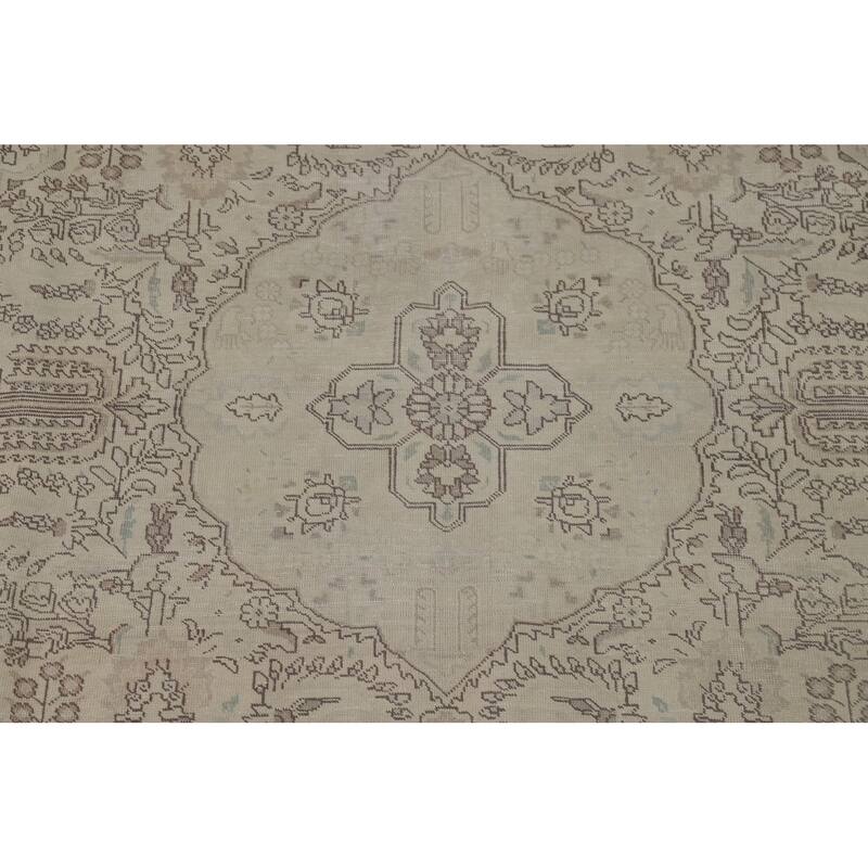 Distressed Tabriz Vintage Persian Rug Hand-Knotted Bedroom Wool Carpet - 7'11" x 11'0"
