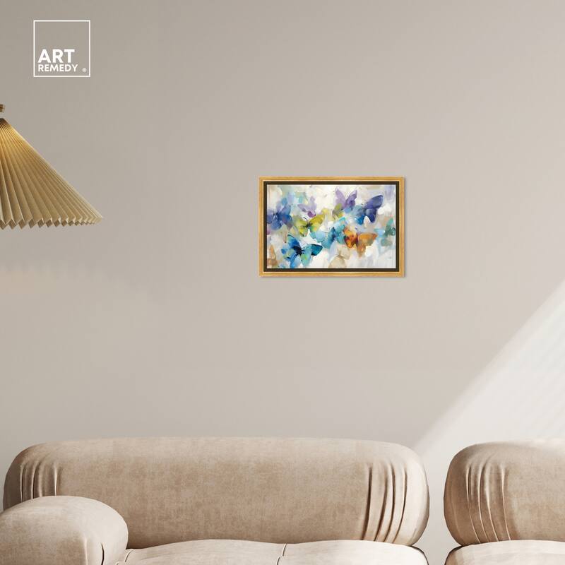 Art Remedy Fluttering Butterflies Framed Butterfly 1 Piece Canvas Wall Art