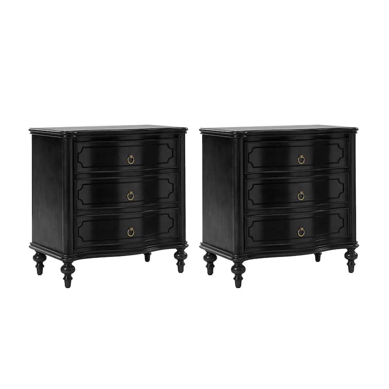 Alois Traditional 3-Drawer Nightstand with Solid Wood Spindle Legs Set of 2 by HULALA HOME
