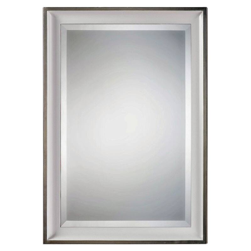 Uttermost Lahvahn 34" x 24" Portrait Style Contemporary Wall Mirror - Gloss White / Silver