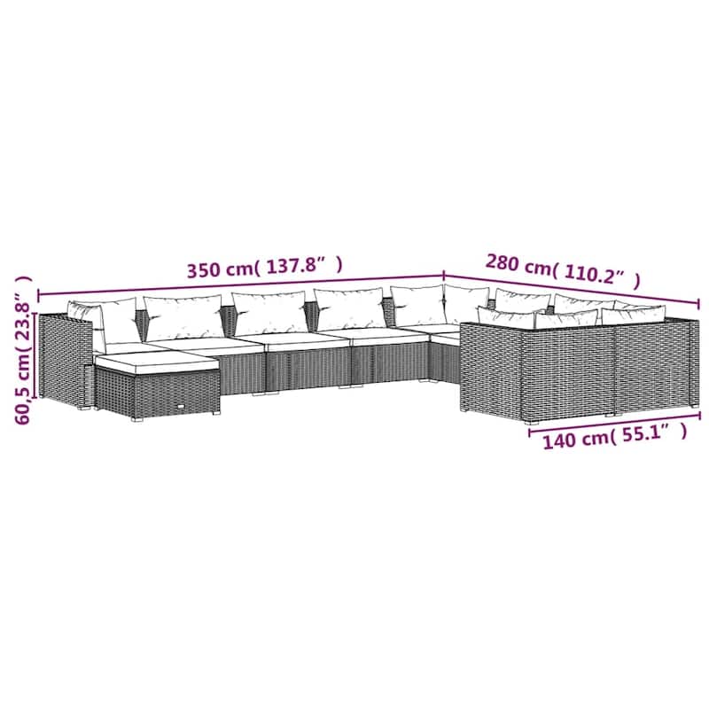 vidaXL Patio Lounge Set with Cushions Poly Rattan Brown - 27.6" x 27.6" x 24" - 27.6" x 27.6" x 24"