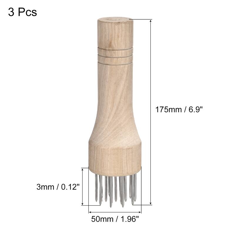 Stainless Steel Meat Tenderizer Needle with Wooden Handle, 3 Pack - White
