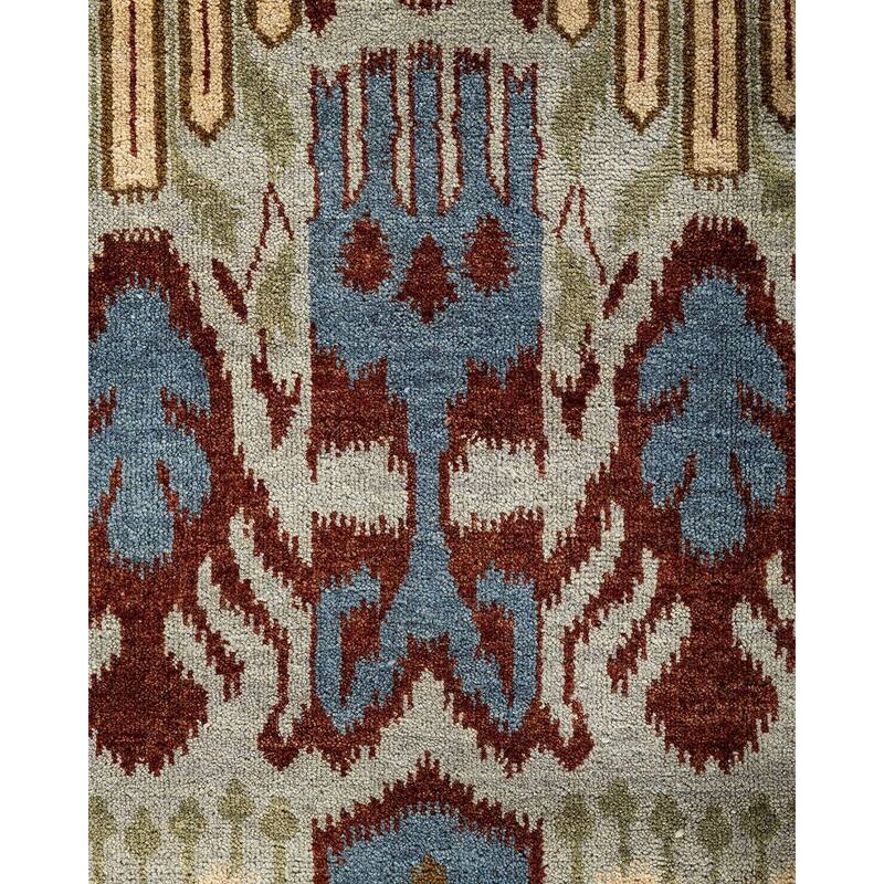 Ikat One-of-a-Kind Hand-Knotted Area Rug - Gray, 9' 1" x 12' 4" - 9' 1" x 12' 4"