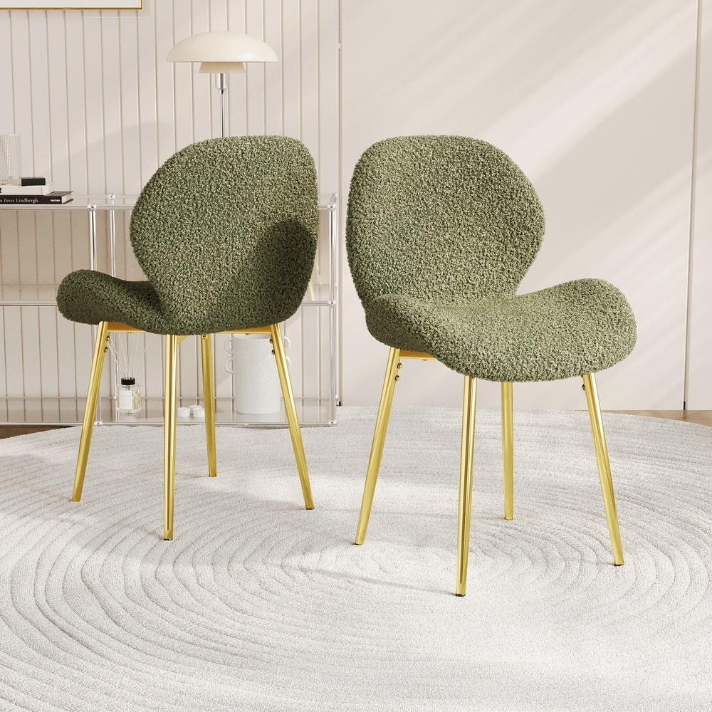 Teddy Velvet Dining Chairs Set of 2, Upholstered Armless Side Chair with Shell Backrest, Accent Chairs with Metal Legs