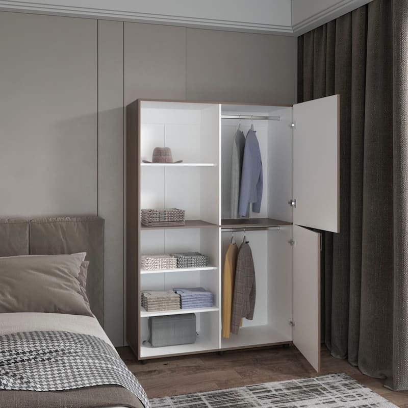 High Two Door Freestanding Armoire With Hanging Rod And Interior Shelves,Compact Bedroom Wardrobe
