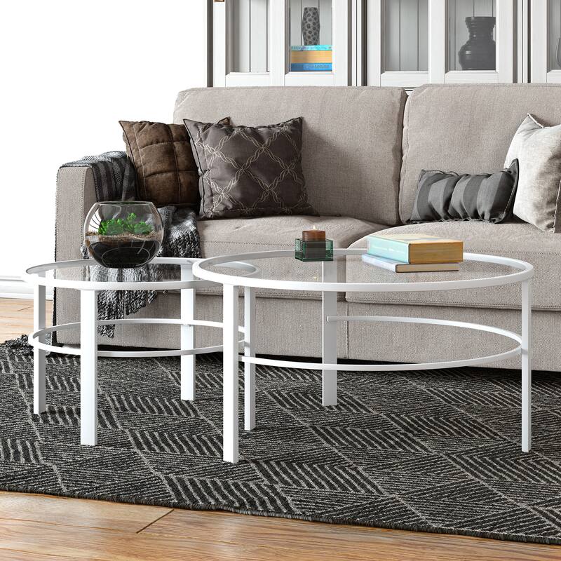 Gaia Round Metal/ Tempered Glass Nesting Coffee Table (Set of 2) Bed