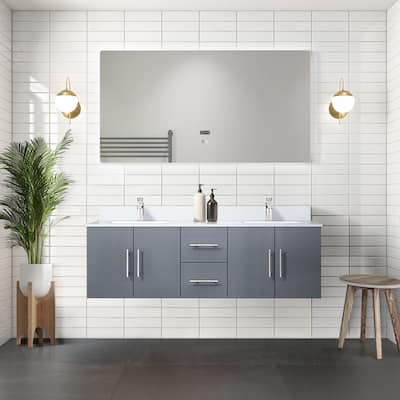 Geneva 60 in. W x 22 in. D Dark Grey Double Bath Vanity and Cultured Marble Top