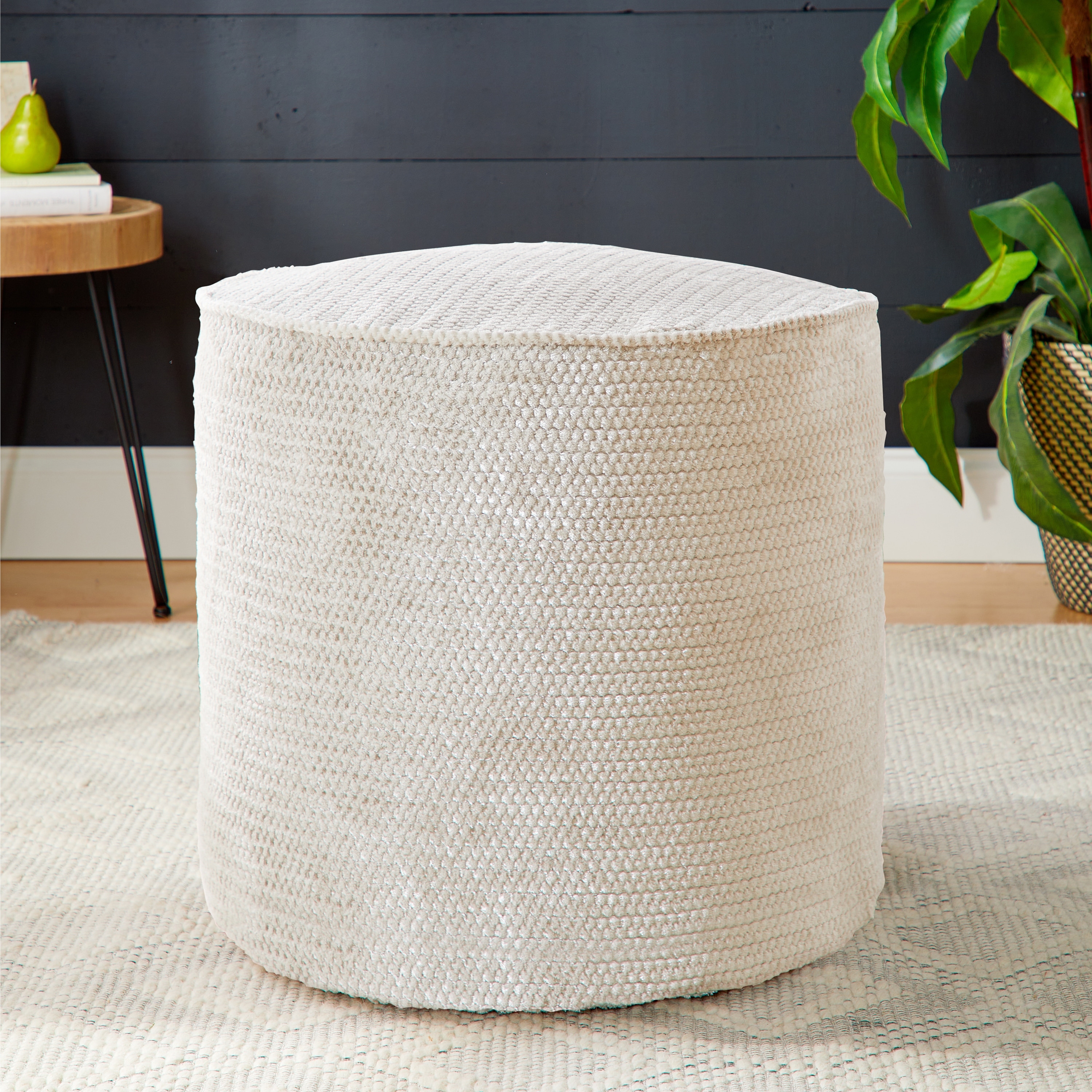 Sorra Home Velvet Shimmer Indoor Textured Round Bean Pouf/Ottoman