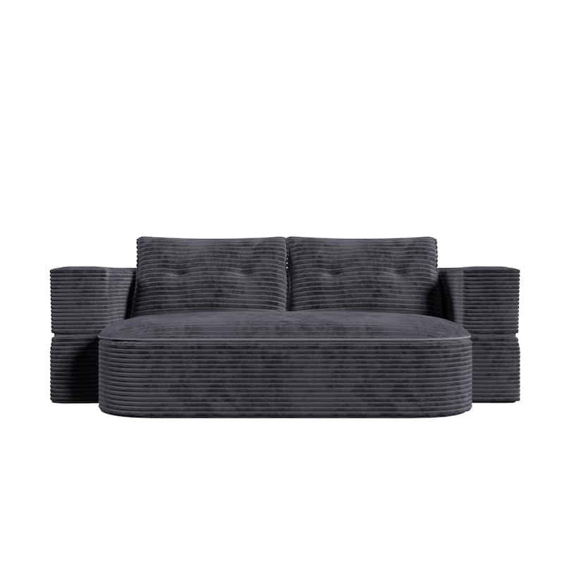 78.7" Modern Convertible Corduroy Sofa Bed with 2 Pillows, Floor Deep Seat Sleeper Couch, Foldable 2-in-1 Sofa for Living Room