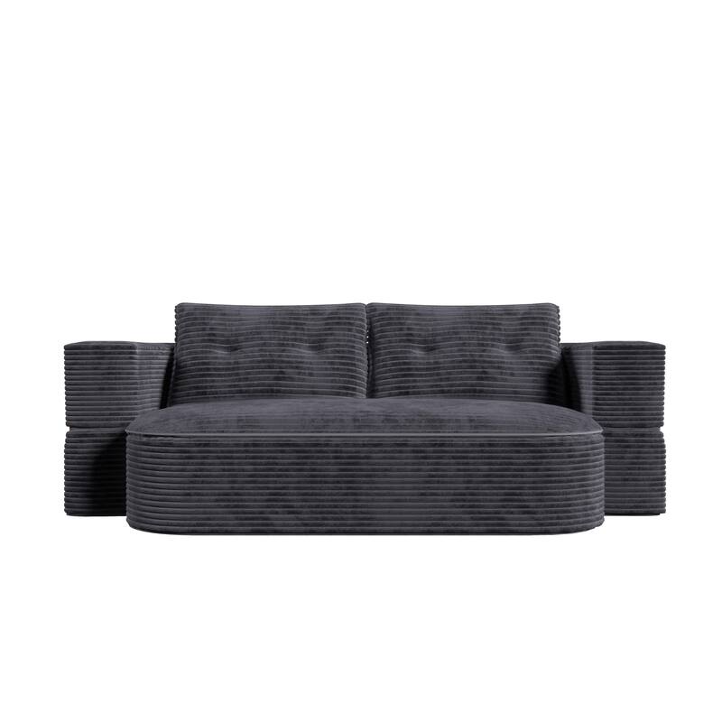78.7" W 2-in-1 Foldable Corduroy Deep Seating Convertible Sofa Floor Sofa Bed