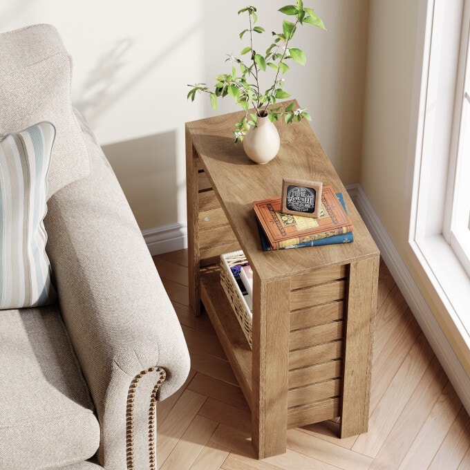 2-Tier Wooden Side Table, Narrow End Table For Small Spaces