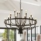 preview thumbnail 26 of 29, Modern Farmhouse Candle Chandelier Black Large Wagon Wheel Chandeliers 39.37x39.37x28.5in