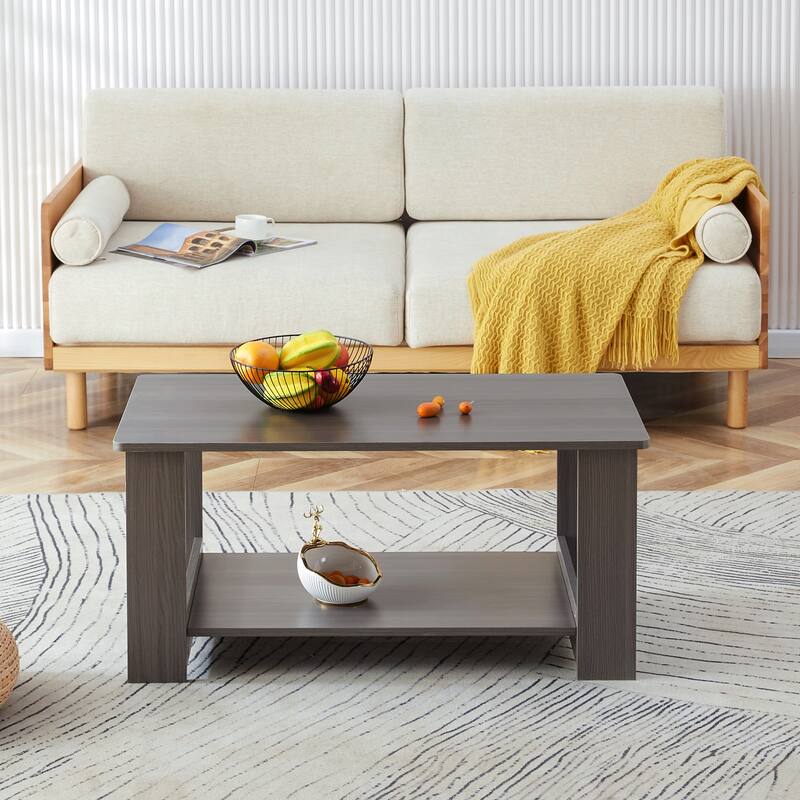 35.4" Modern Rectangular Coffee Table with Storage Shelf for Living Room, Bedroom and Study Room