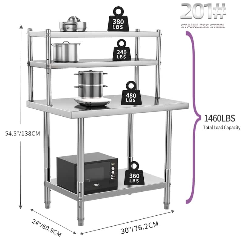 48''W Stainless Steel Table with Overshelves