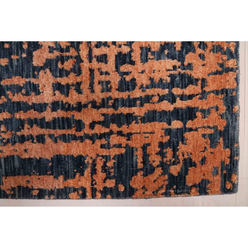 ECARPETGALLERY Hand-knotted Legacy Copper, Dark Blue Silk, Wool Rug - 2'6 x 12'3