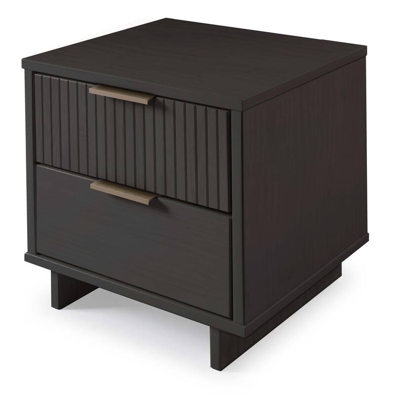 Modern Nightstand with 2 Drawers Ribbed Texture Solid Wood Construction