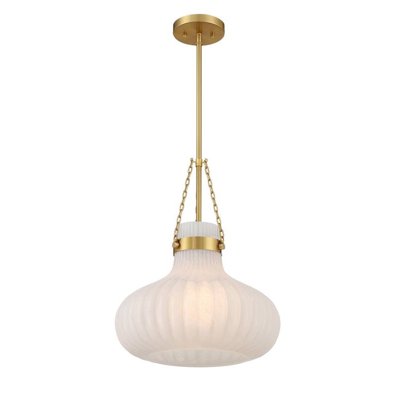 Bellevue SHP77026 15" Wide Pendant with Ribbed Strié Glass Shade