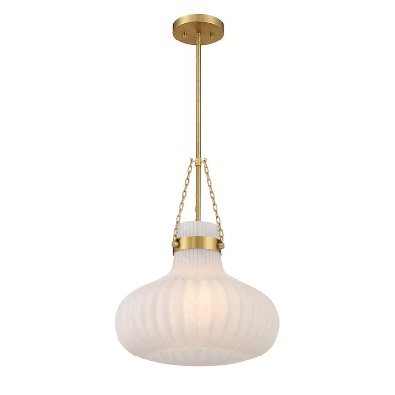 Bellevue SHP77026 15" Wide Pendant with Ribbed Strié Glass Shade