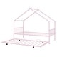 preview thumbnail 4 of 13, Pink Twin Size Metal House Bed with Trundle & Roof