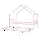 preview thumbnail 4 of 8, Twin Size Metal House Bed Frame with Pull Out Twin Size Trundle Bed and Semi-enclosed Roof for Kids, Teens Bedroom - Pink