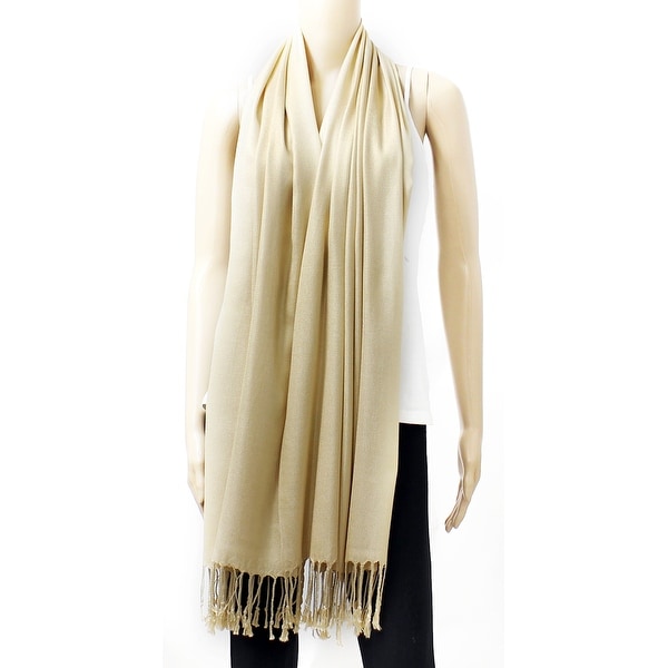 Classic Silk Blend Pashmina Large Scarf Shawl with Fringe Tassels