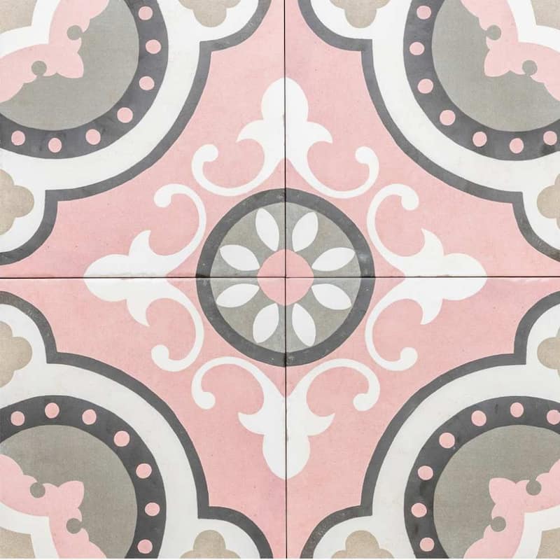 Art Deco 8x8 Rose Pink Matte Porcelain Encaustic Tile - Floor & Wall