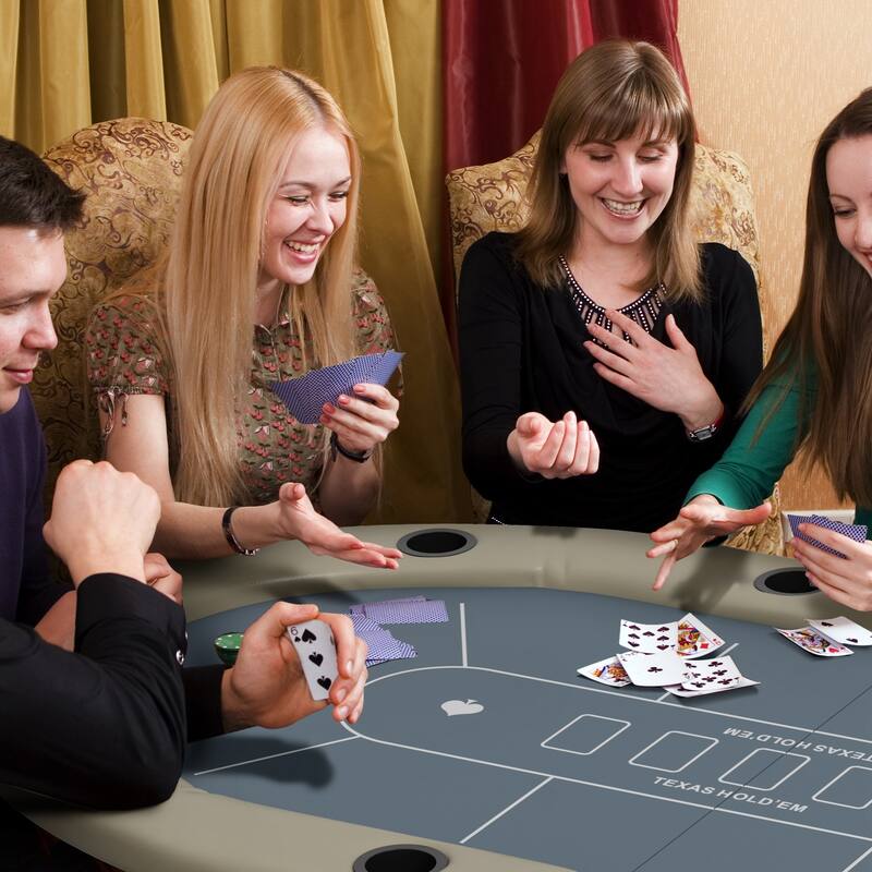 Soozier Foldable 70" Oval 10-Player Multi-Game Casino Poker Table with Integrated Cup Holders - Blue & Brown - N/A