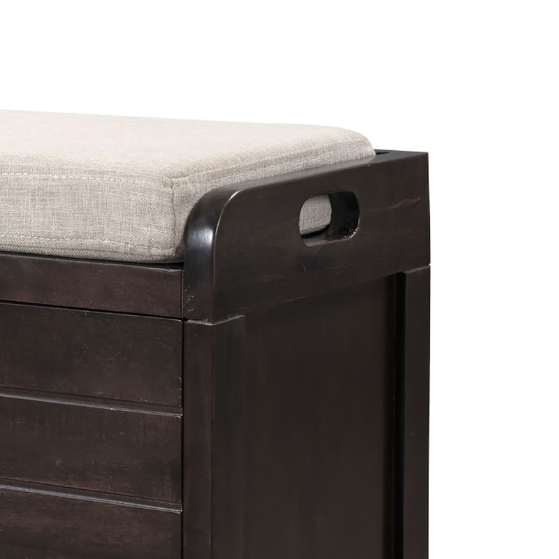 Modern Farmhouse Style Wooden Bench with 2 Drawers and a Woven Storage Basket