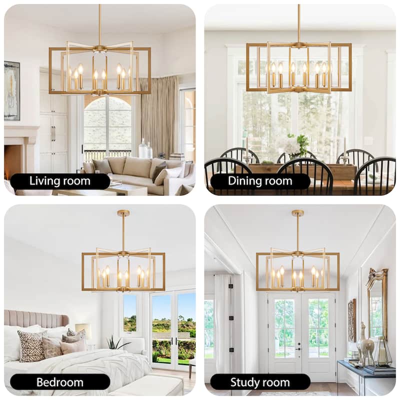 27" 8-Light Gold Geometric Chandelier - Industrial - Living Kitchen