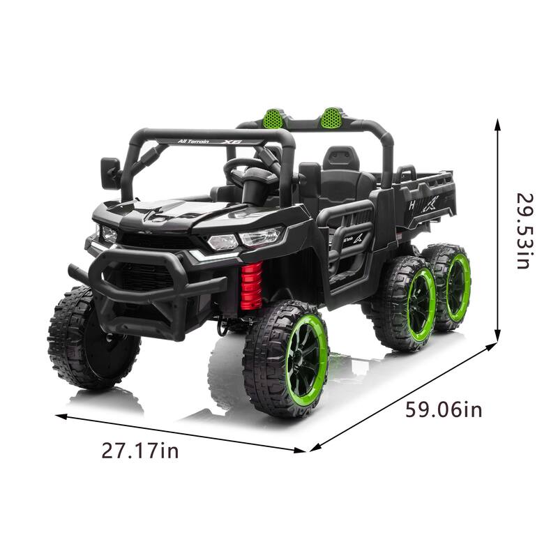 24V 2-Seater Kids Ride On 6-Wheel Dump Truck with Remote Control, 4WD, Suspension, Bluetooth Music, USB & Shovel Toy