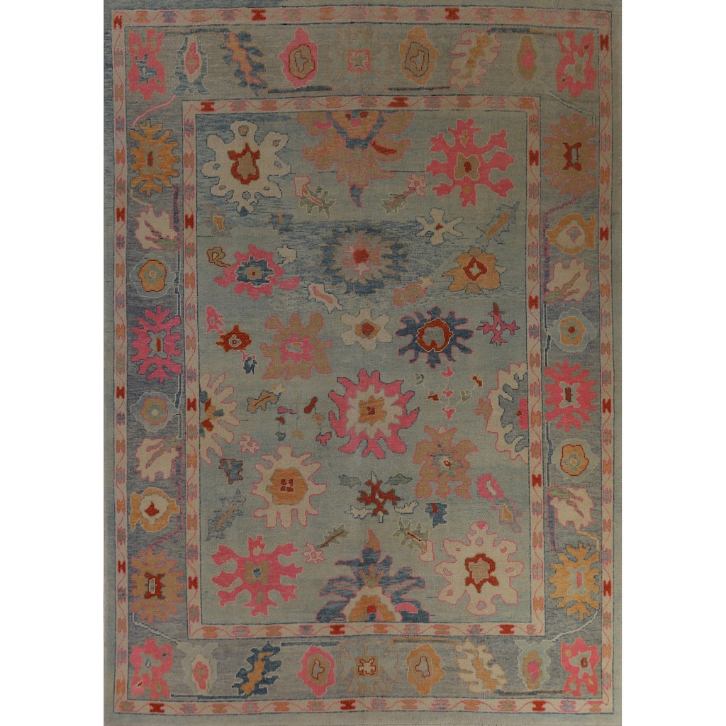 Hand Knotted Oriental 100% Wool Carpet Transitional All-Over Navy Blue & Blues Oushak Area Rug - 11' 5'' X 9' 3''